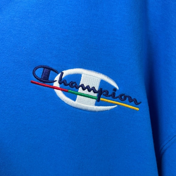 Champion Men's Quarter Zip Hoodie Sweatshirt Blue Pockets Embroidered Logo Large - Picture 5 of 14